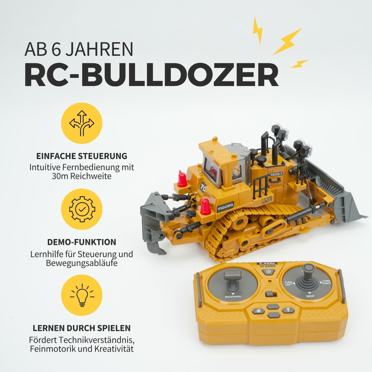 Ferngesteuerter Bulldozer Planierraupe Baufahrzeug Spielzeug 1:24