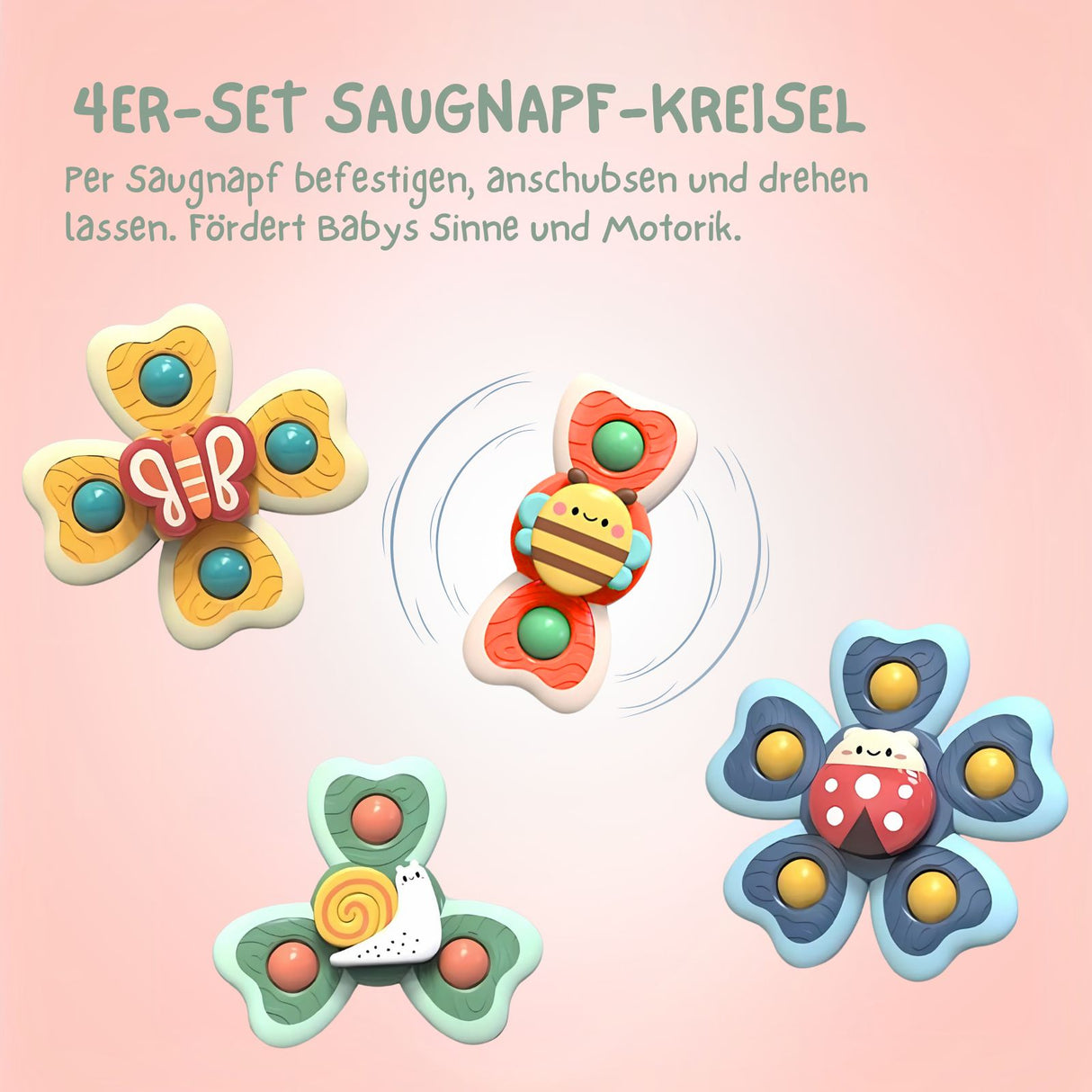 4er-Set Saugnapf-Kreisel Badespielzeug Fidget Spinner Babyspielzeug