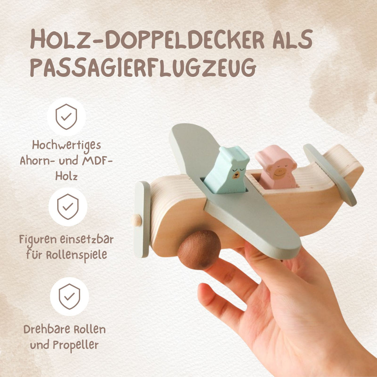Holz-Doppeldecker Kinderspielzeug Flugzeug Luftfahrzeug Spielzeug