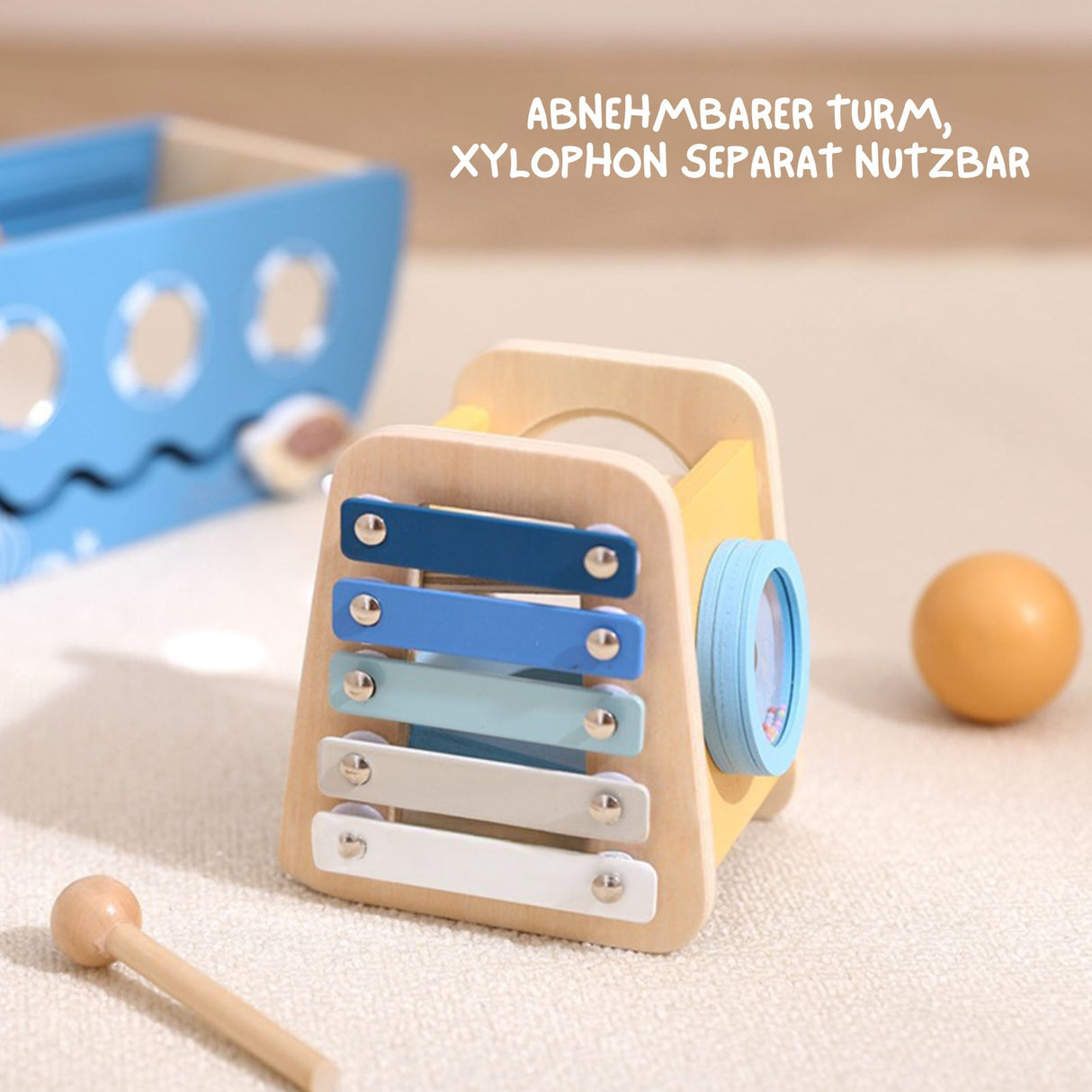 7in1-Aktivitäts-Holzschiff Kinderspielzeug Piratenschiff Motorikspielzeug