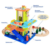 Holz-Parkhaus für Kinder mit Zubehör Spielgarage Parkgarage Spielzeug