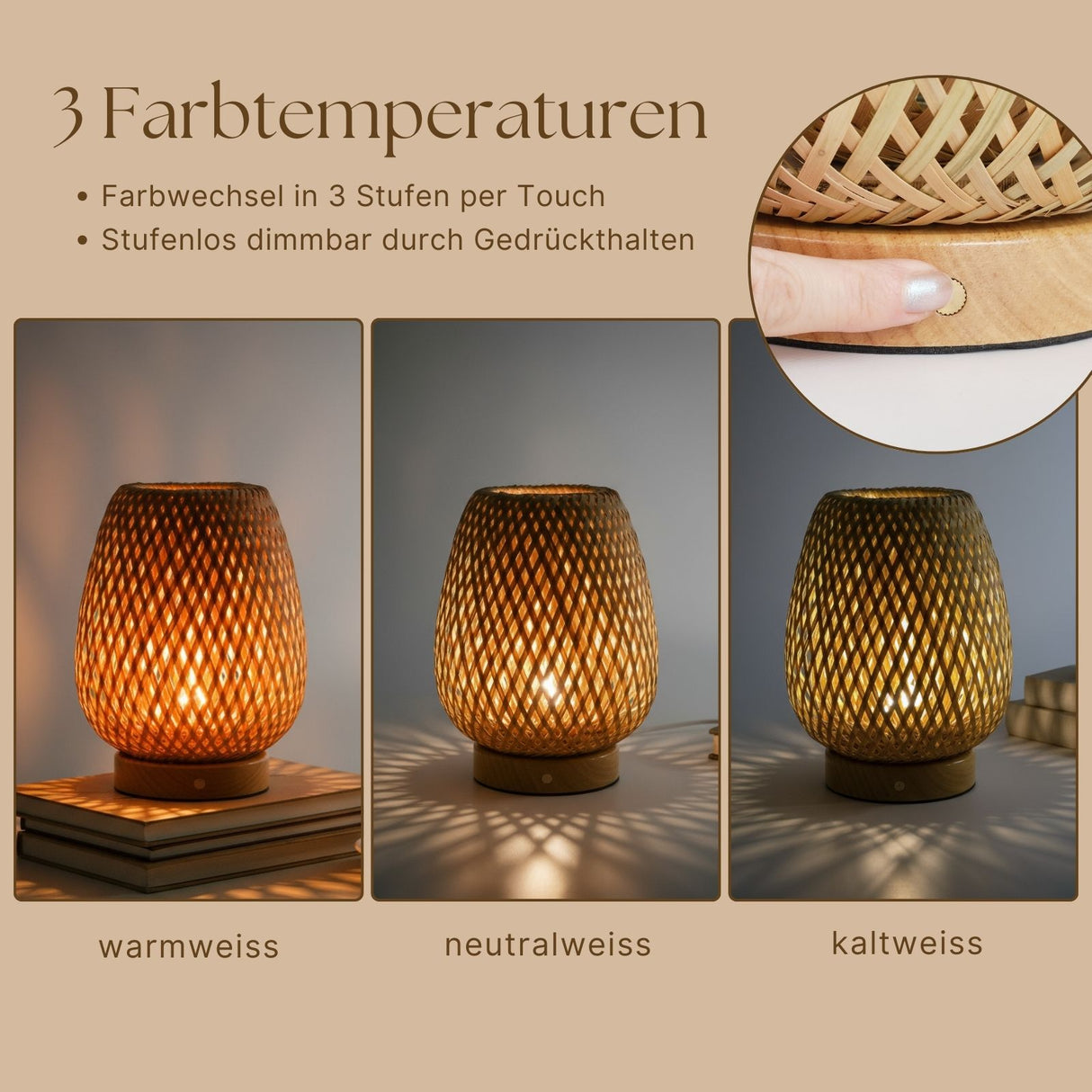 Bambus-Tischlampe Dekotischlampe LED-Tischleuchte Bambuslampe