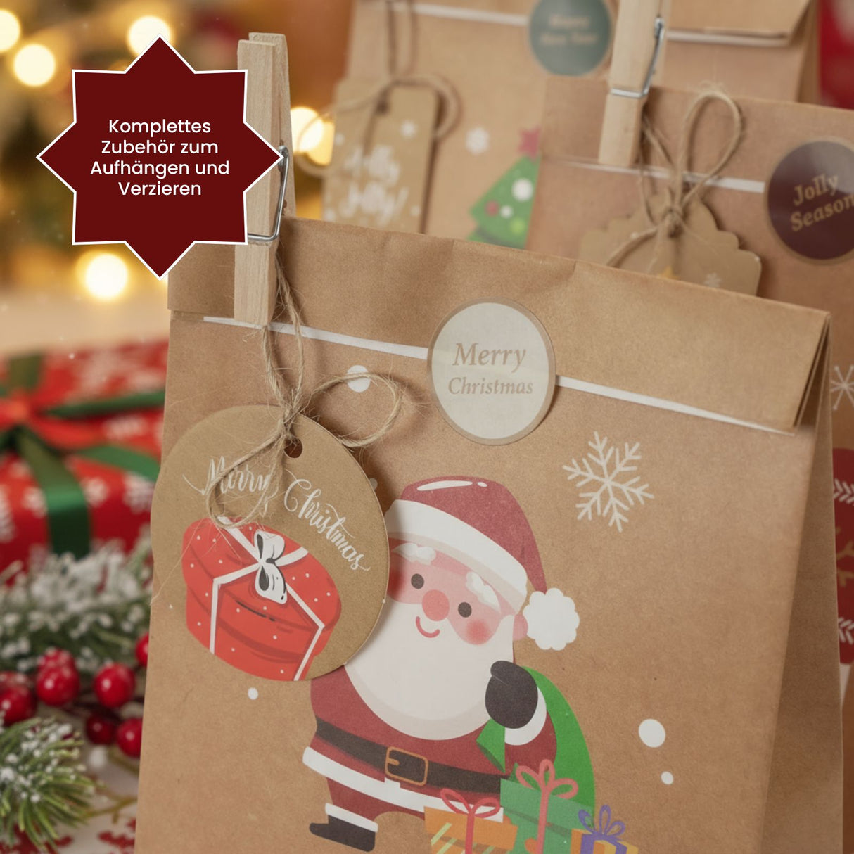 DIY Adventskalender Weihnachts-Tüten Adventskalender-Säckli Tütenset
