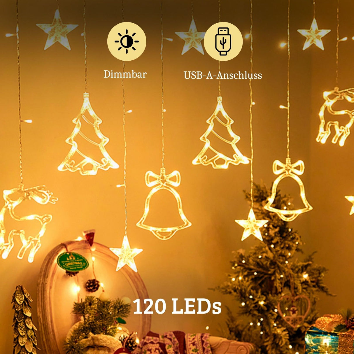 LED Weihnachtslichtervorhang 3.4m  Leuchtkette Weihnachtsvorhanglichter