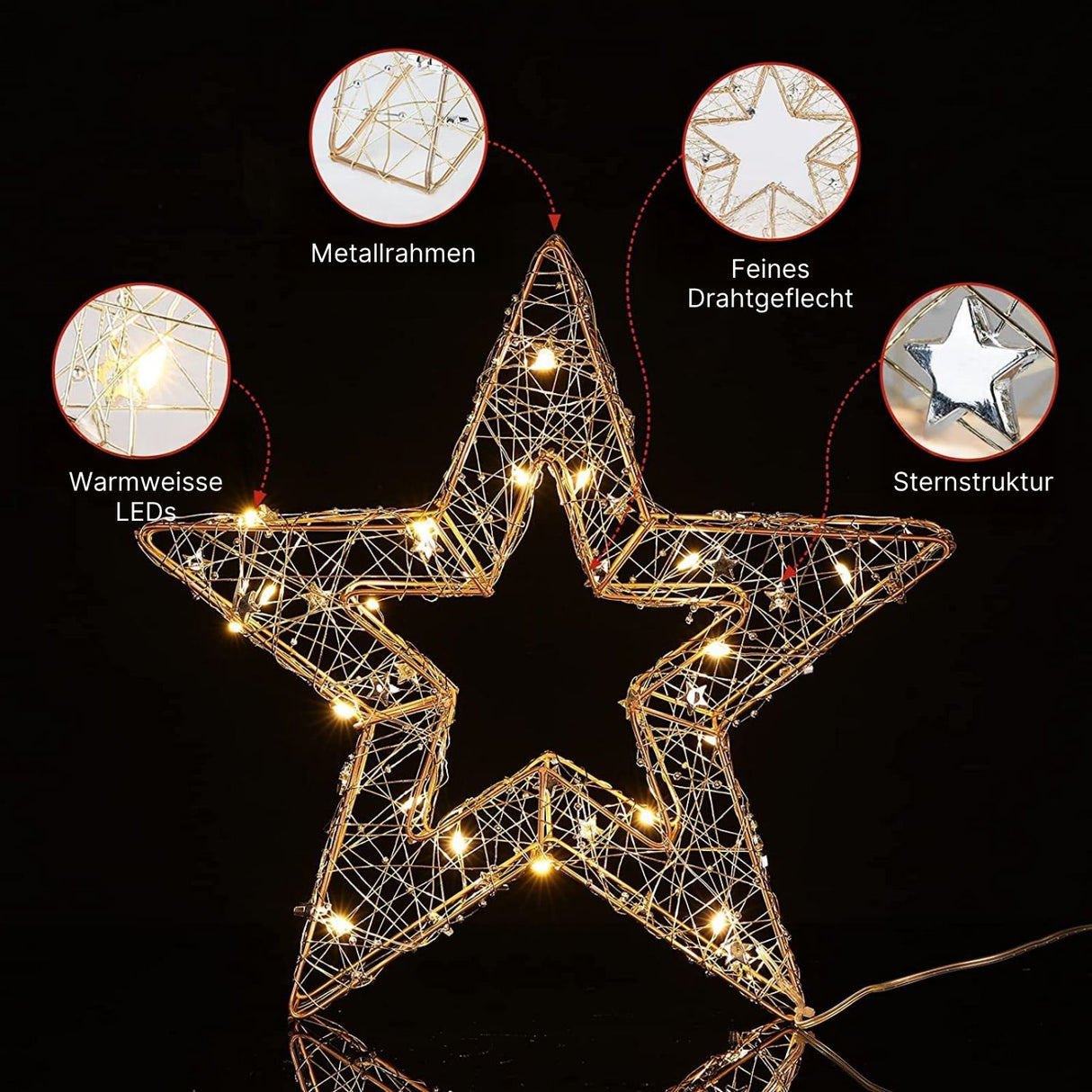 LED-Dekostern offen Drahtstern 3D Leuchtstern Weihnachtsstern