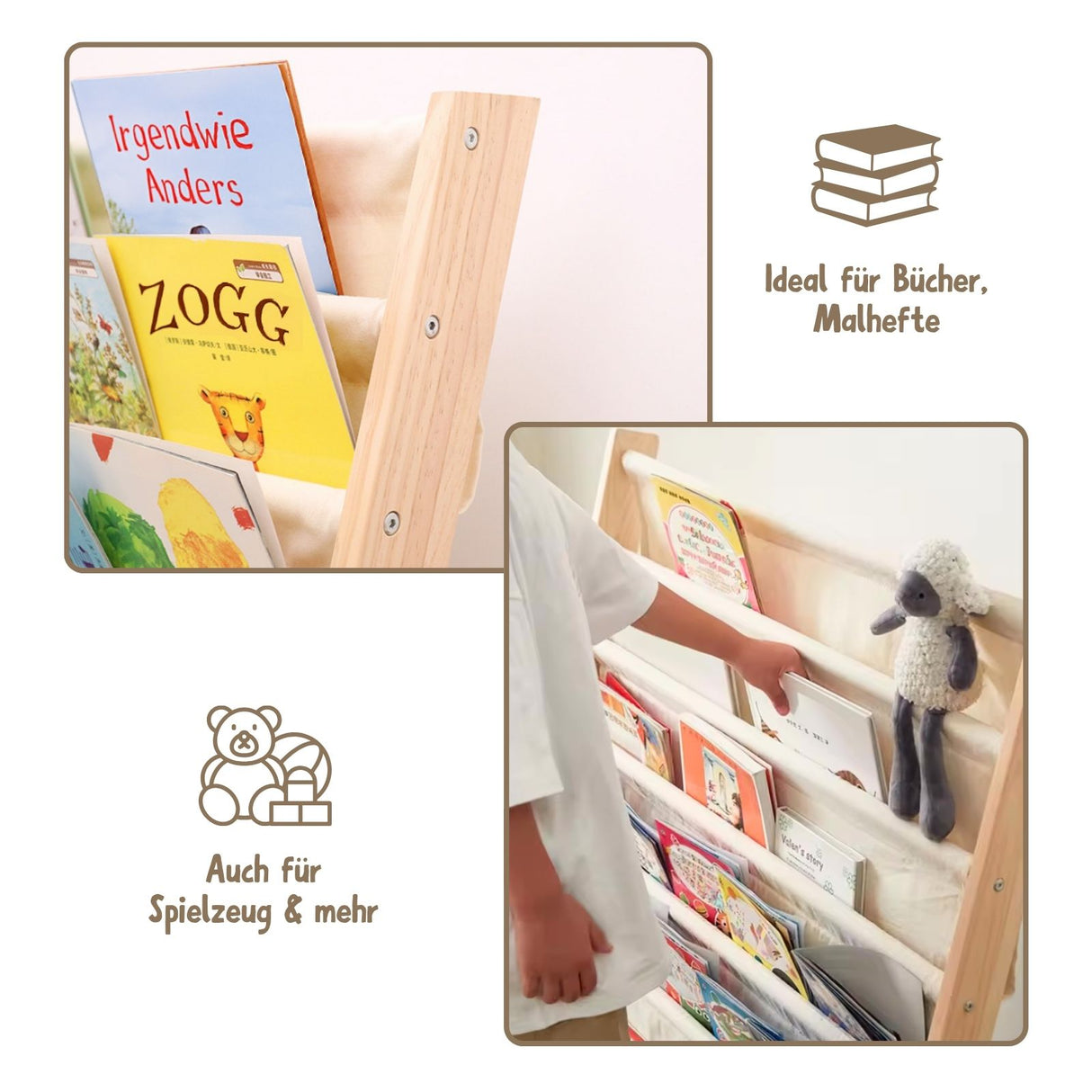 Holzregal mit Baumwolltuch Kinderregal Bücherregal Kinderbuchregal
