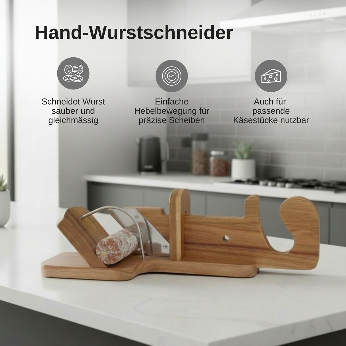 Hand-Wurstschneider aus Holz Wursthobel Slicer für Wurst Salamihobel