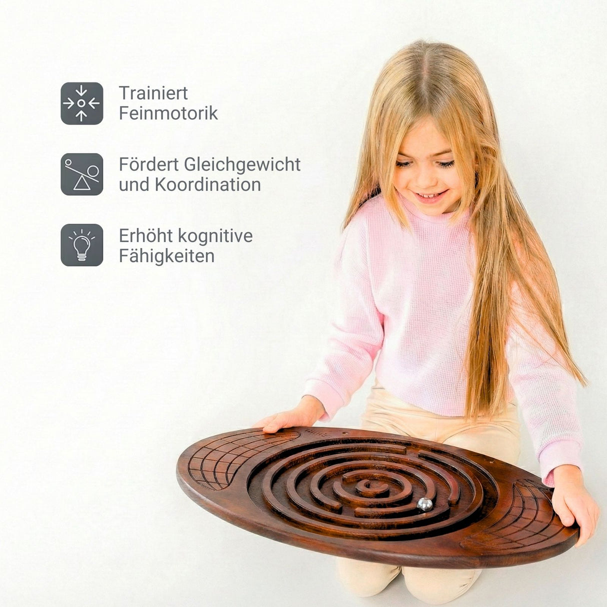 Kinder-Balanceboard aus Holz mit Labyrinth-Spiel Balancierbrett Wippe