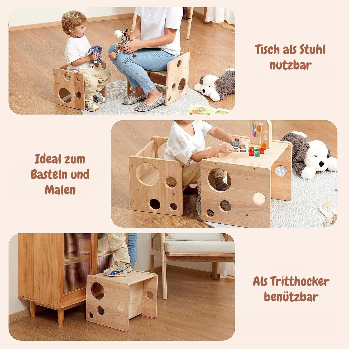 Montessori Tisch- und Stuhl-Set aus Holz für Kinder Kindermöbel Hocker