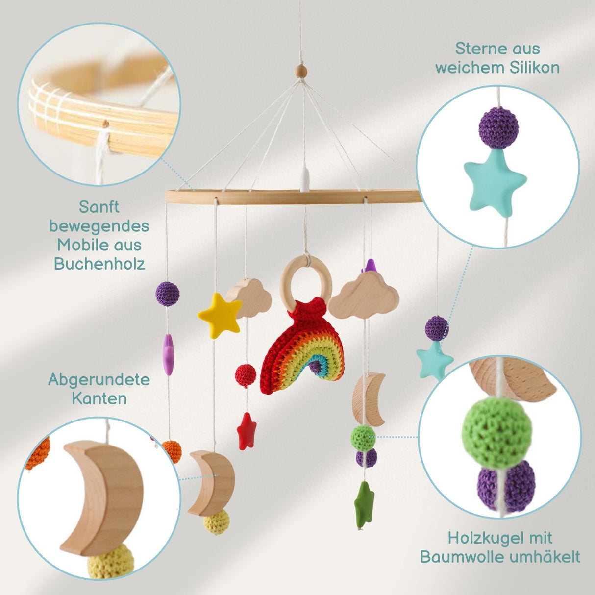 Babymobile Regenbogen Hängemobile Mobile Babyspielzeug Schlafmobile