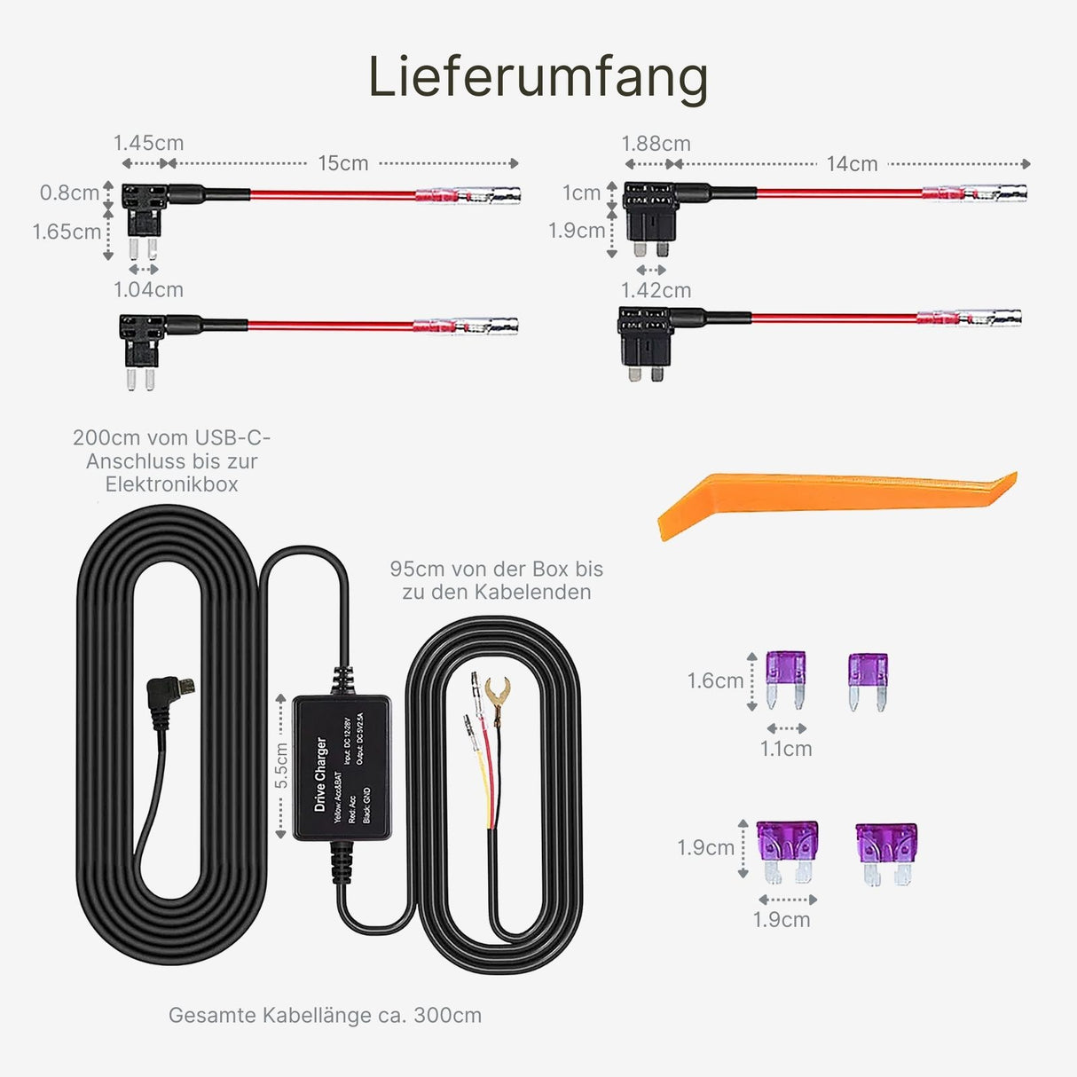 Dashcam-Hardwire-Kit Einbau-Kit für Dauerstrom Stromanschluss-Set