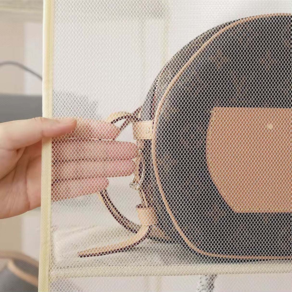 Handtaschen-Organizer zum Aufhängen Hängeaufbewahrung 3 Fächer Beige
