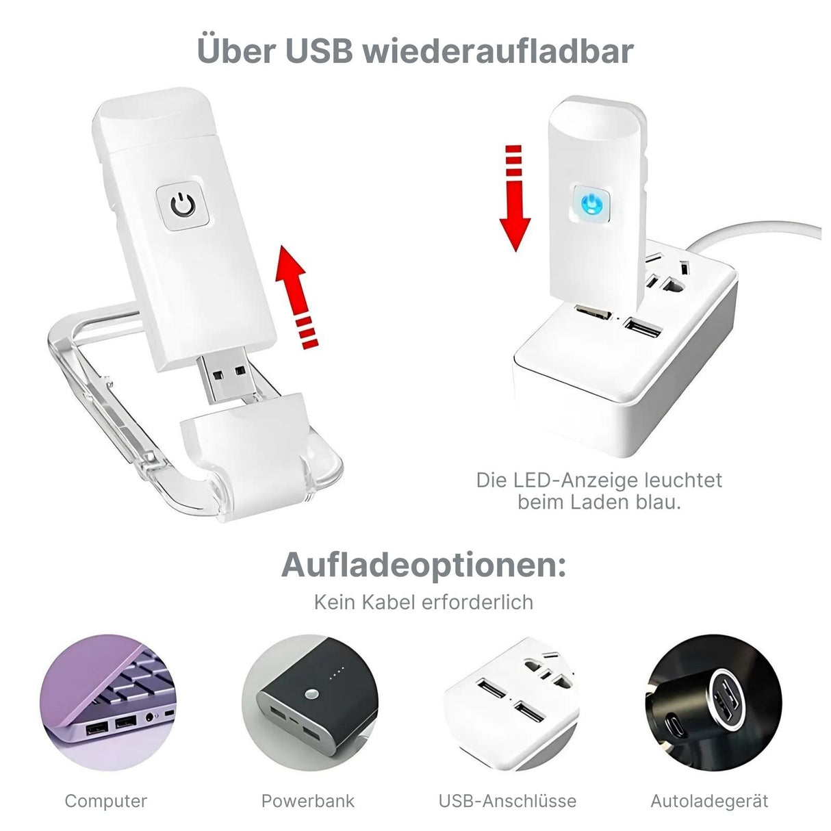Wiederaufladbare Leselampe mit Ständer und Buch-Klemme LED-Leselicht Buchlampe Clip-Lampe