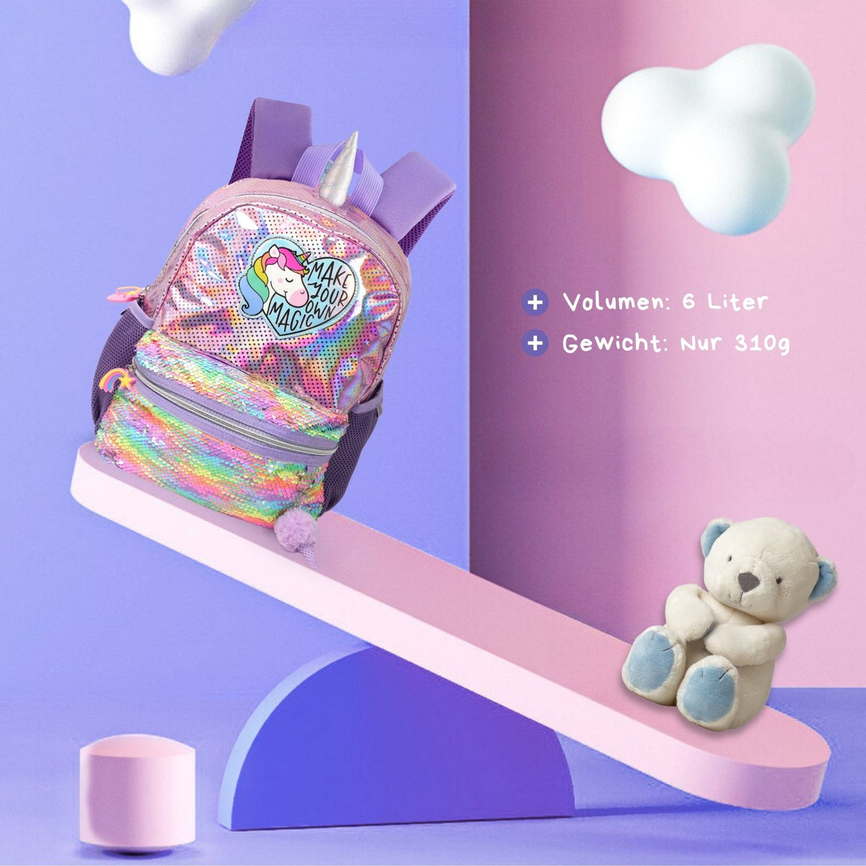 Einhorn-Rucksack Kinderrucksack Kindergartenrucksack Glitzer-Rucksack