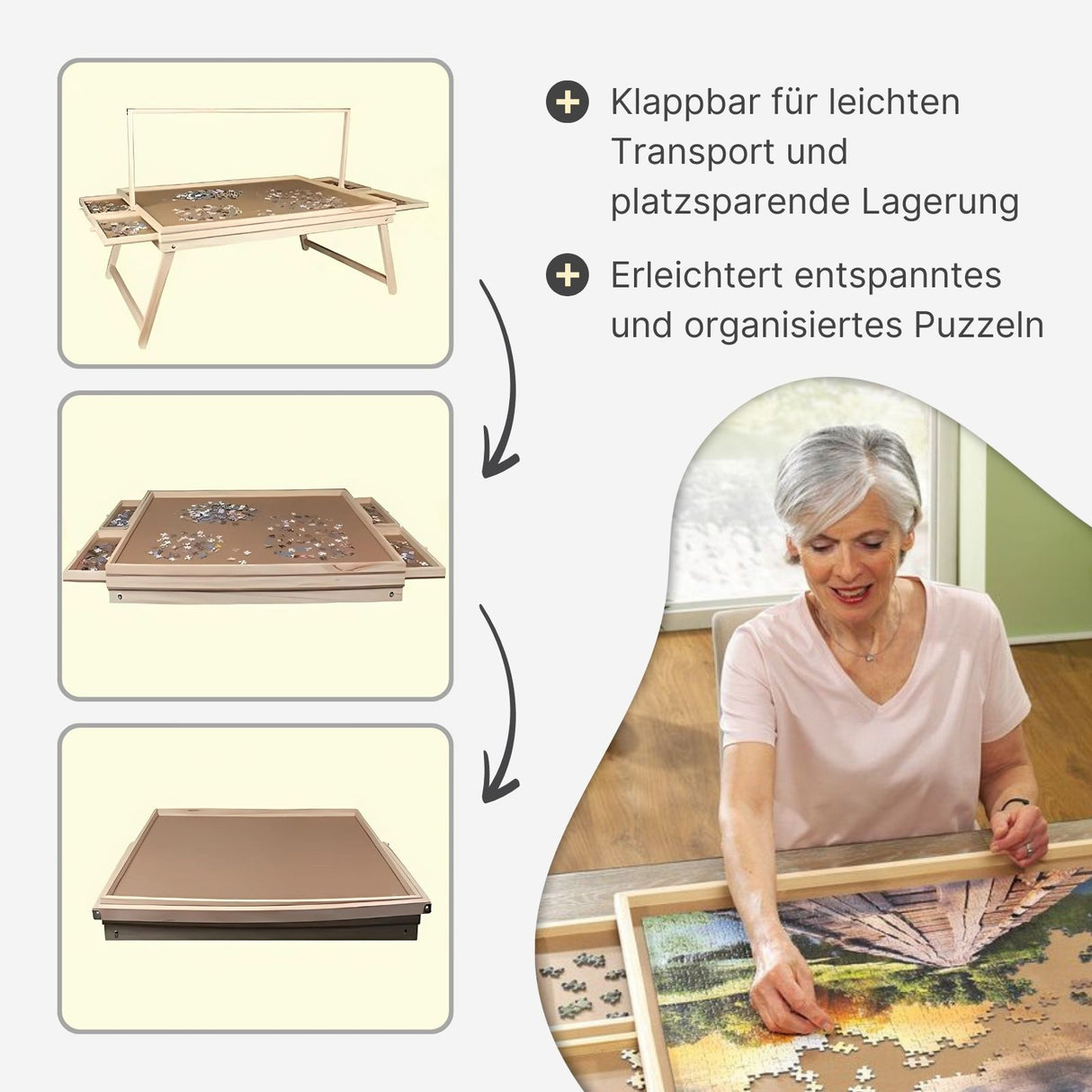 Puzzletisch für 500 Teile mit LED-Leiste und Auszügen Puzzlebrett
