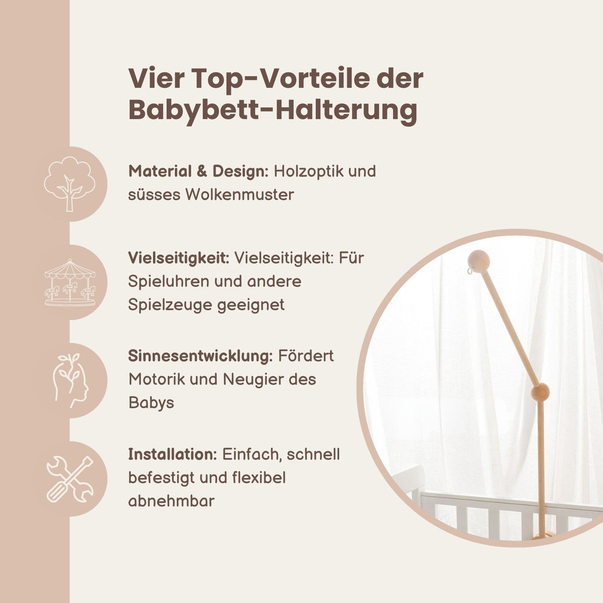 Mobile Halterung Babybett Wolken Glockenhalter Spieluhr Arm