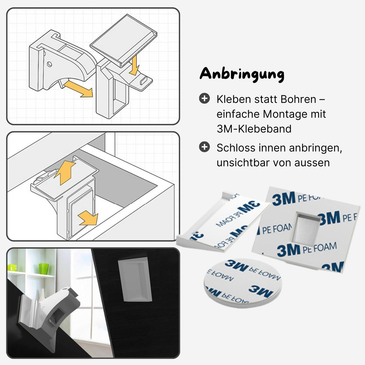 Magnetisches Sicherheitsschloss-Set Schranksicherung Schrankschloss Kindersicherung