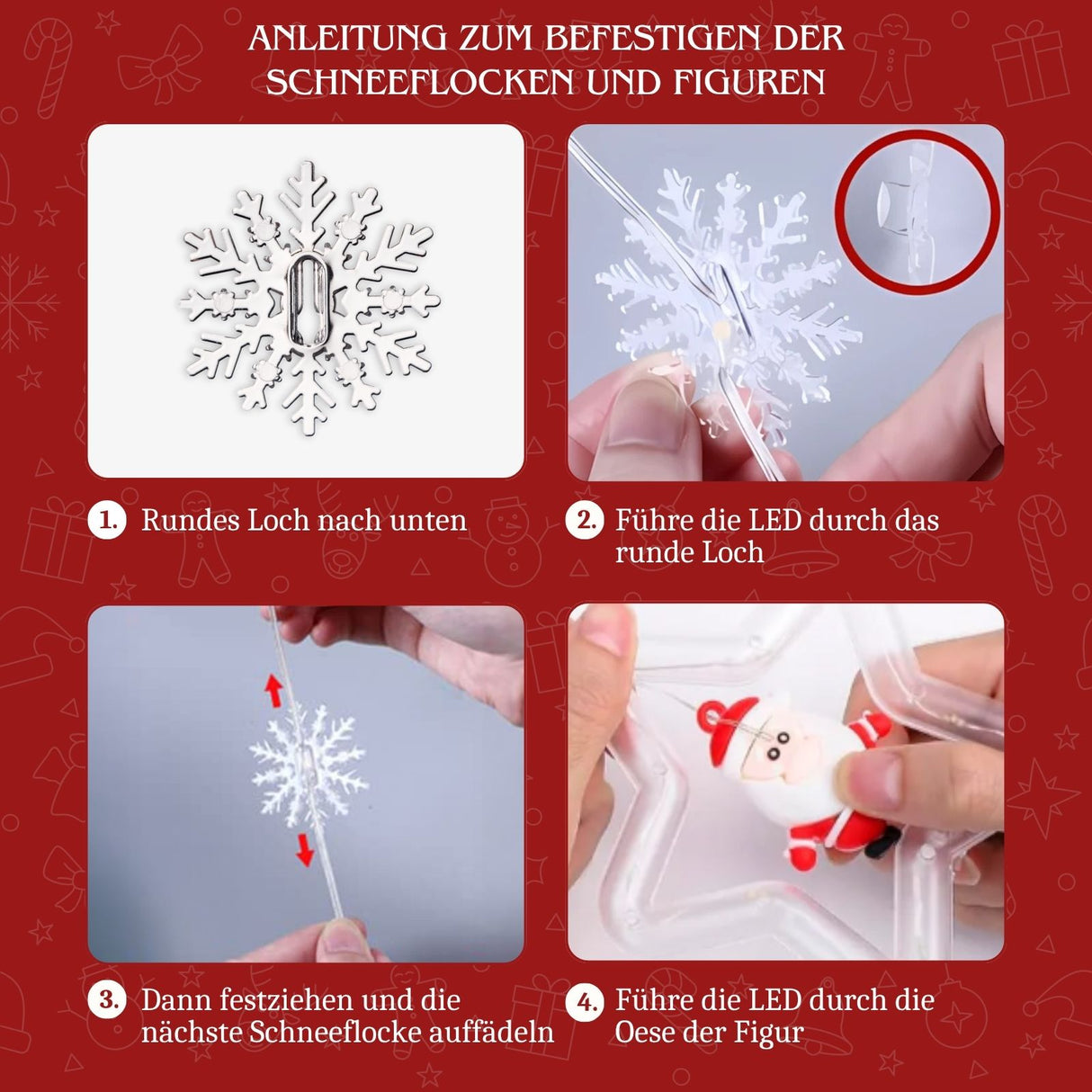 LED Weihnachtslichterkette 3m Sternen-Lichtervorhang mit Schneeflocken