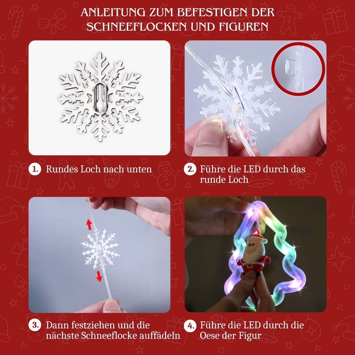 LED Weihnachtslichterkette 3m Lichtvorhang mit Tannenbäumen Leuchtkette