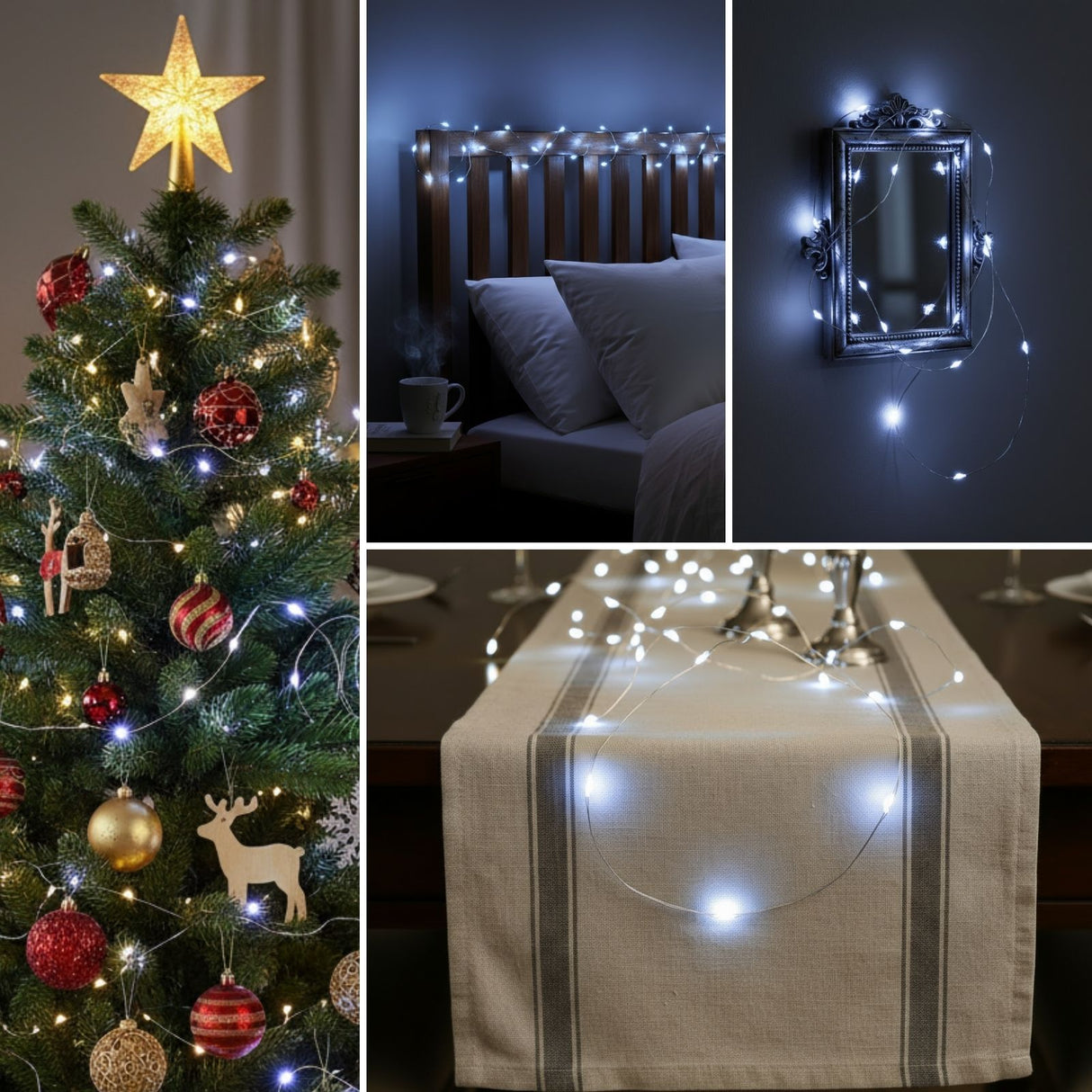 LED Kupferdraht-Lichterkette 2m Deko-Lichter Weihnachtslichterkette