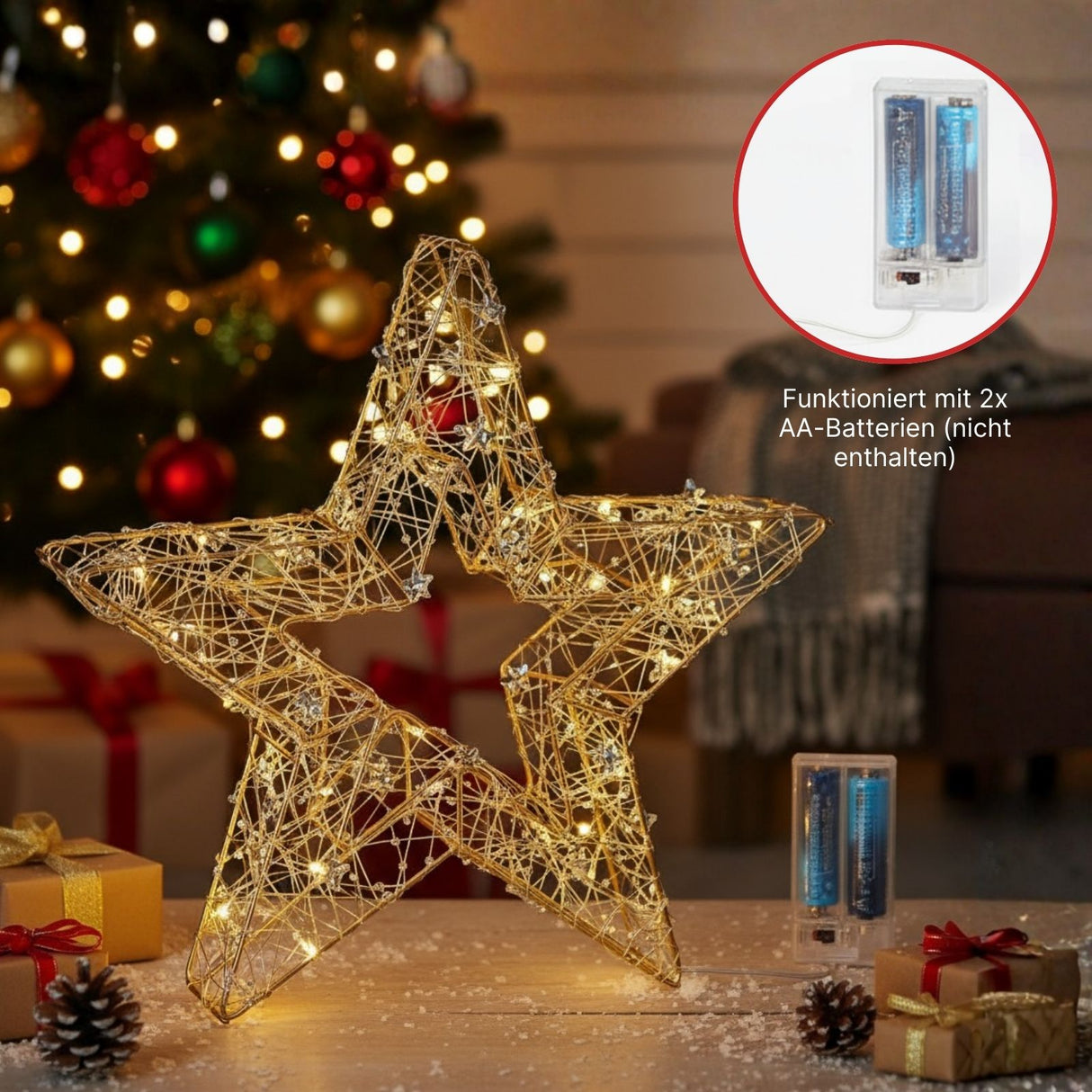 LED-Dekostern offen Drahtstern 3D Leuchtstern Weihnachtsstern
