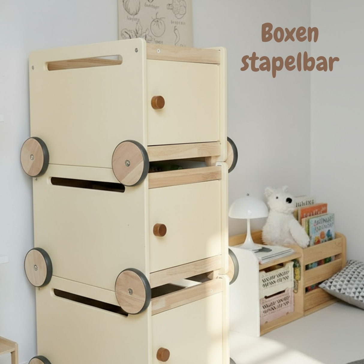 Spielzeugkiste auf Rollen Holz-Rollbox Spielzeugwagen Bücherkiste