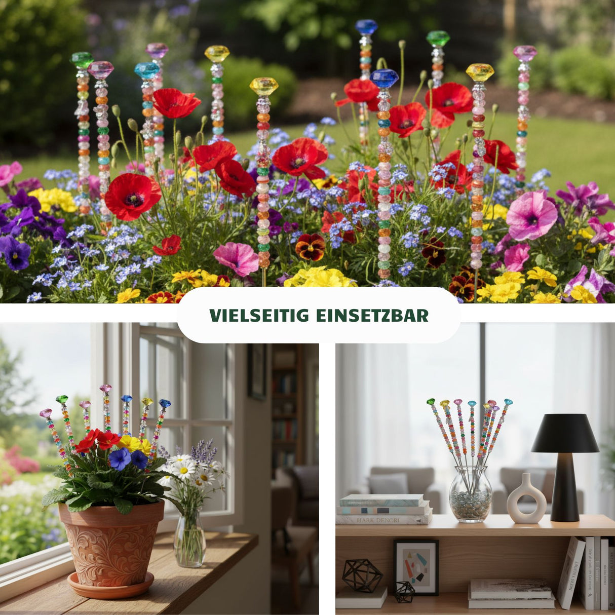 12er Set Gartenstecker Kristall Dekostecker Gartenstab Pflanzenstecker