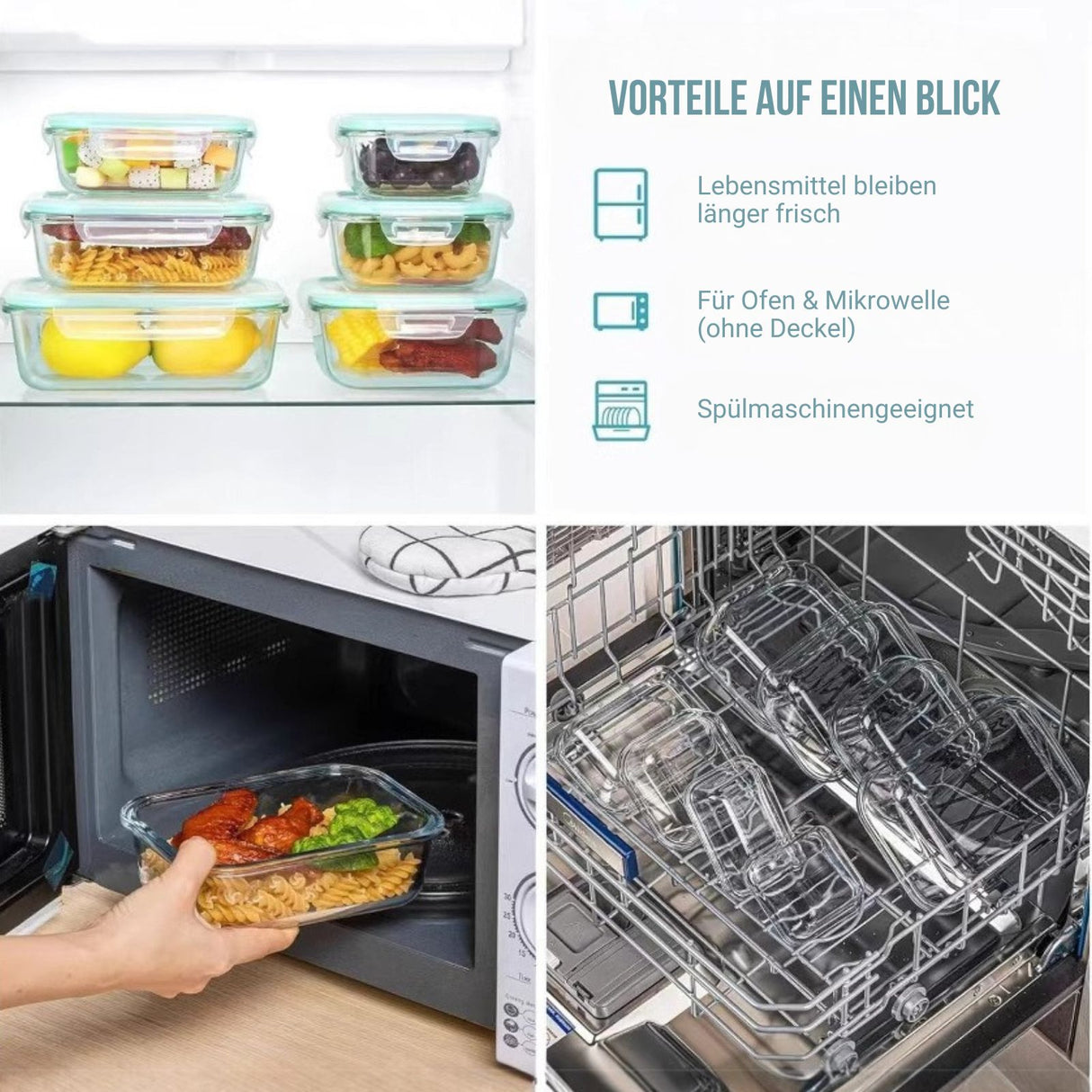 8er Set Glas-Frischhaltedosen Vorratsdosen mit Deckel Meal-Prep-Boxen