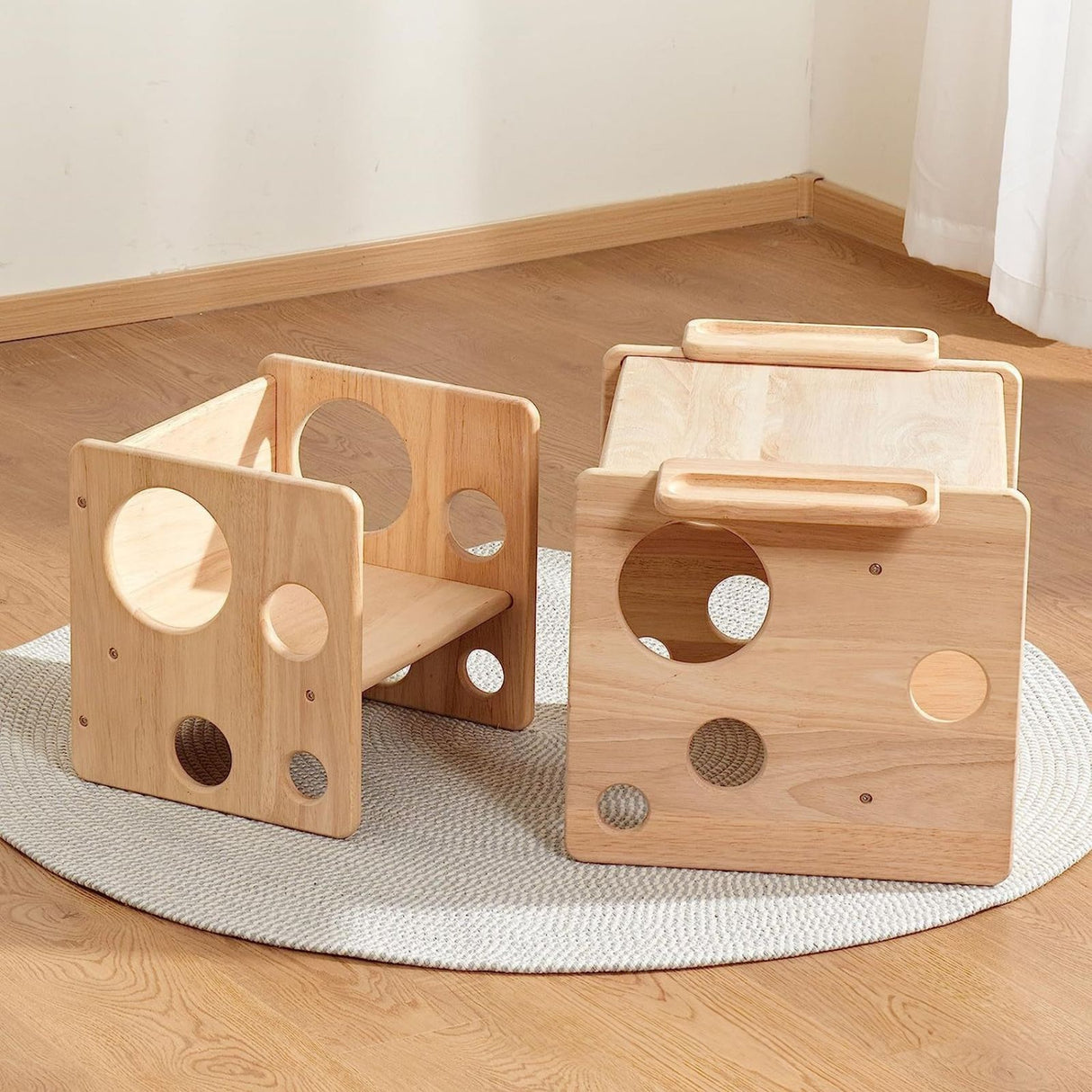 Montessori Tisch- und Stuhl-Set aus Holz für Kinder Kindermöbel Hocker