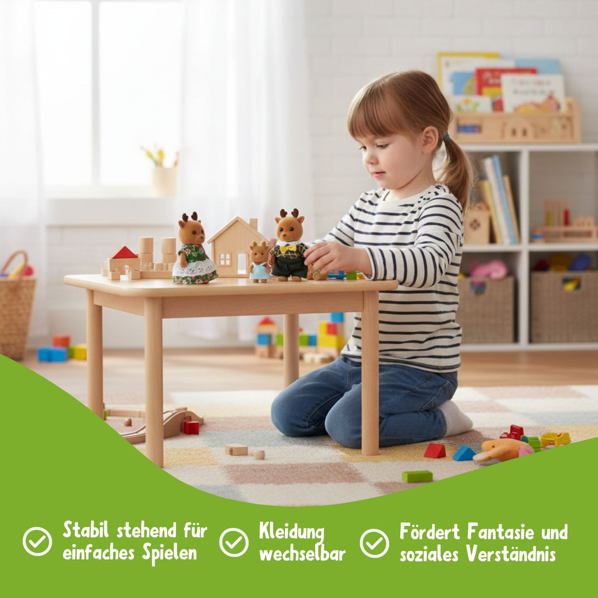 3-tlg. Rentier-Puppenfamilie Puppen Spielzeugfiguren Kinderspielzeug