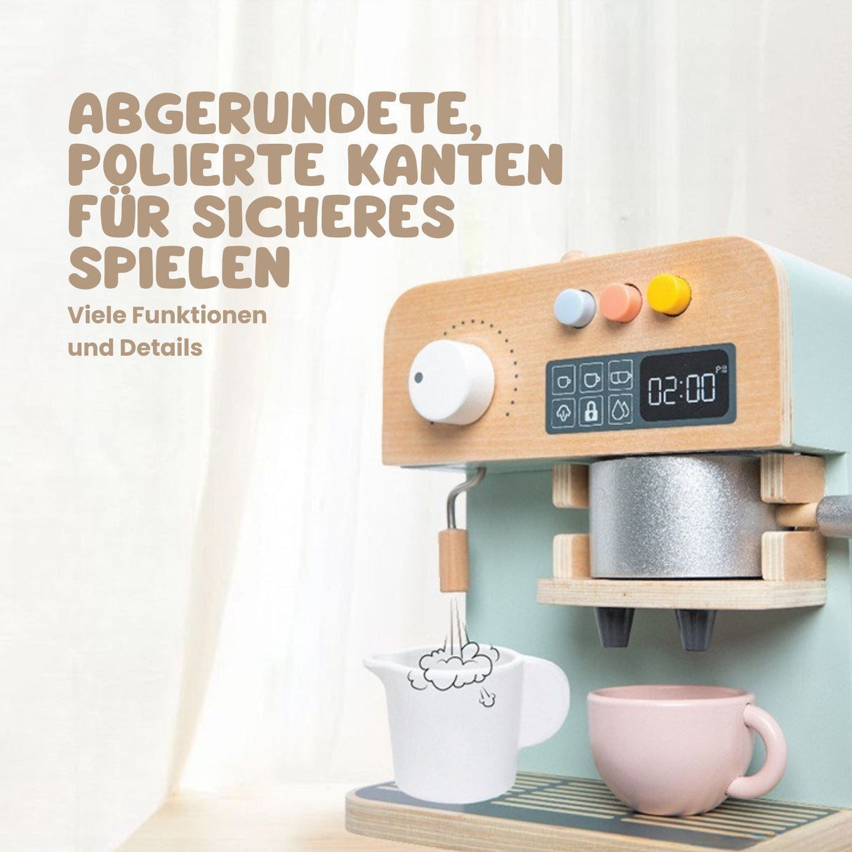 Kinder Spielzeug-Kaffeemaschine aus Holz mit Zubehör Kaffeeautomat