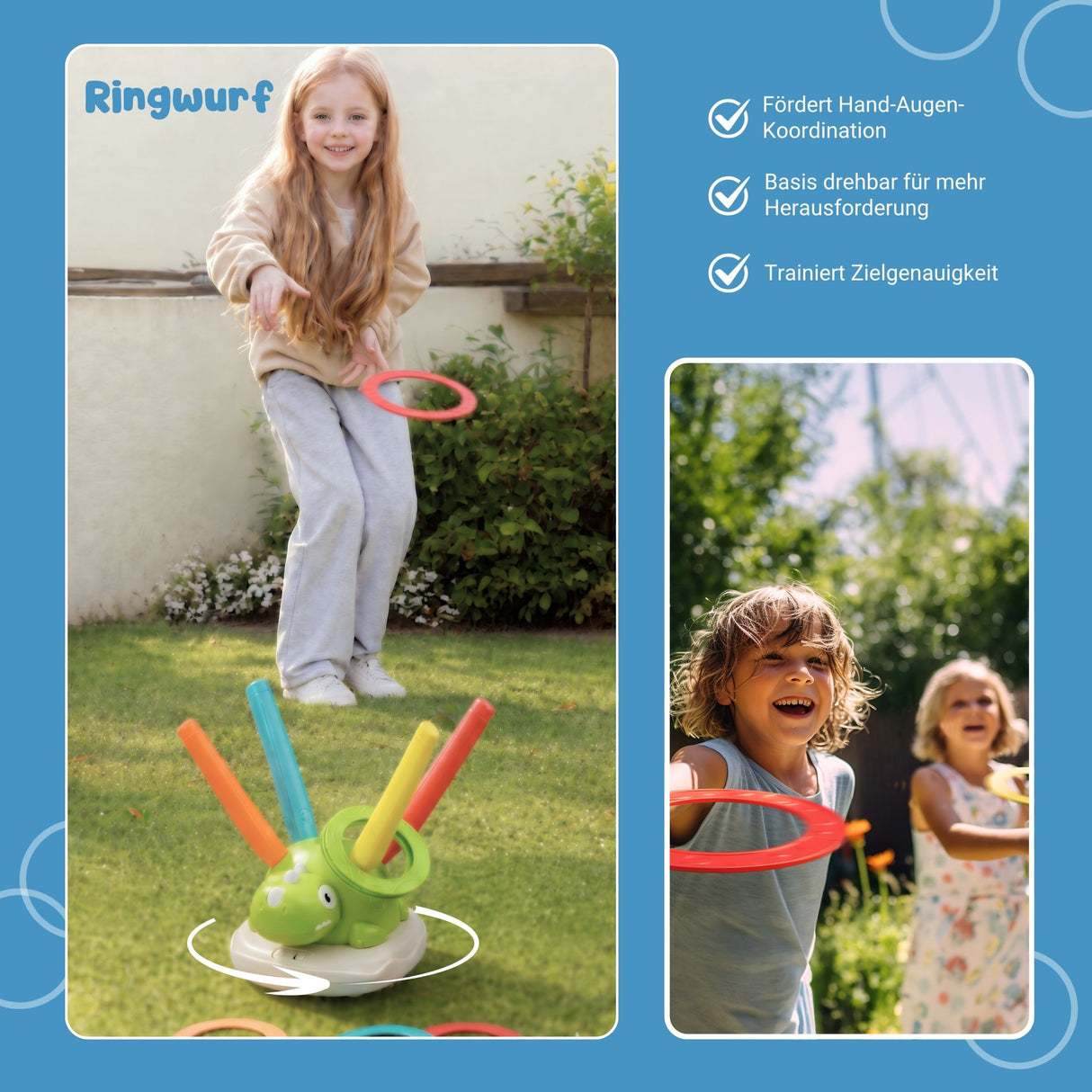 3in1 Geschicklichkeitsspiel für Kinder Ringwurf Hüpfspiel Raketenstart