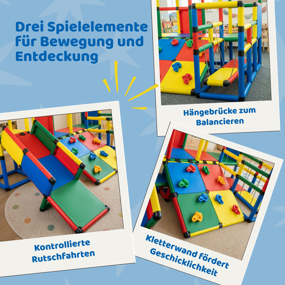 Klettergerüst für Kinder mit Rutsche und Hängebrücke Spielturm