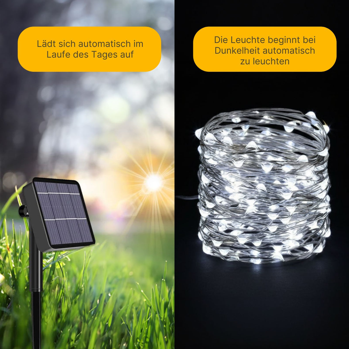 22m Solar-Lichterkette Gartenbeleuchtung Leuchtgirlande LED Kaltweiss