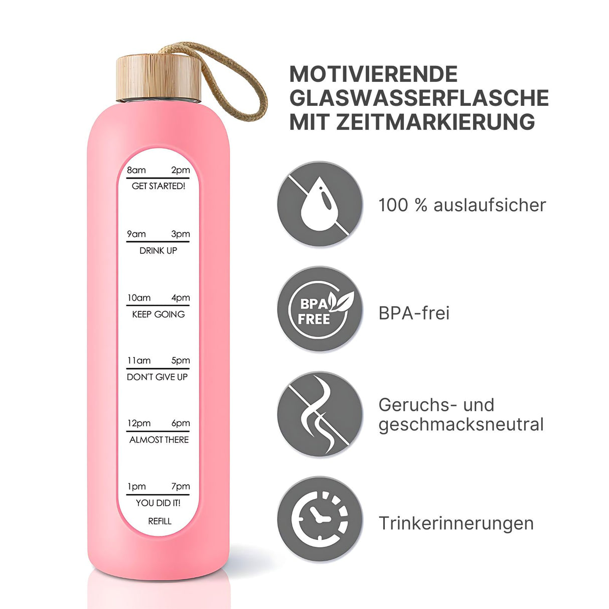 Glasflasche Sportflasche Trinkflasche Wasserflasche Getränkeflasche