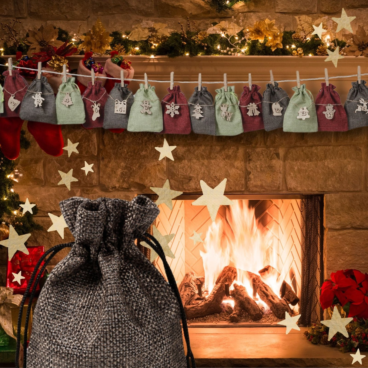 Weihnachtskalender zum Befüllen Do-It-Yourself-Adventskalender Jutebeutel