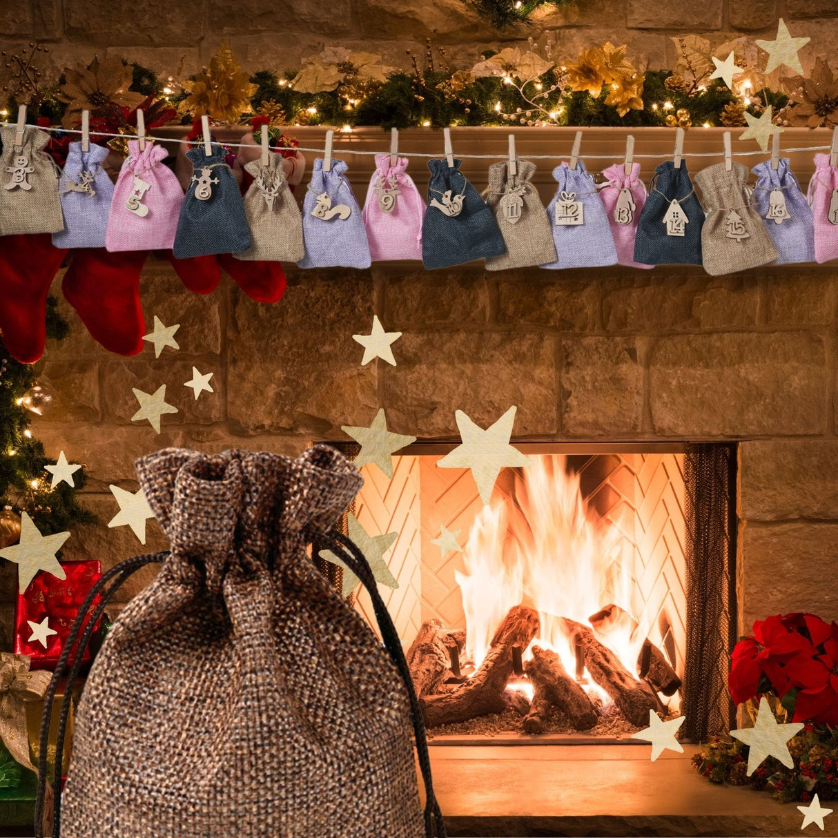 Do-It-Yourself-Adventskalender Überraschungskalender befüllbar Jutebeutel
