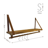 Wandregal 80cm mit Lederbändern und Holzstab Dekoregal Hängeregal