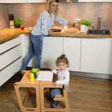 Faltbarer Kinder-Lernturm aus Holz mit Maltafel