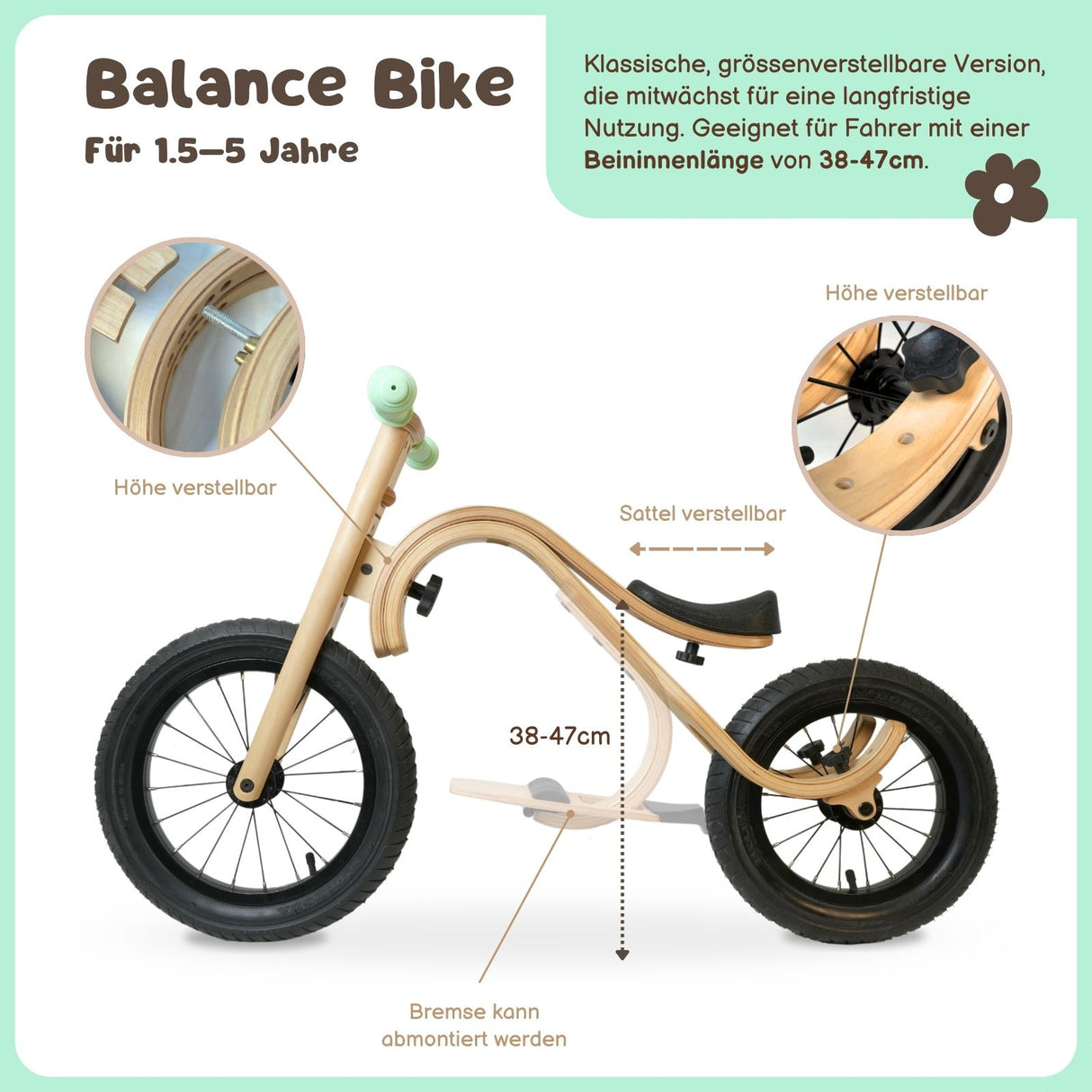 Baby Balance Bike 3 in 1 Lauflernrad Laufrad Kinderfahrrad aus Holz