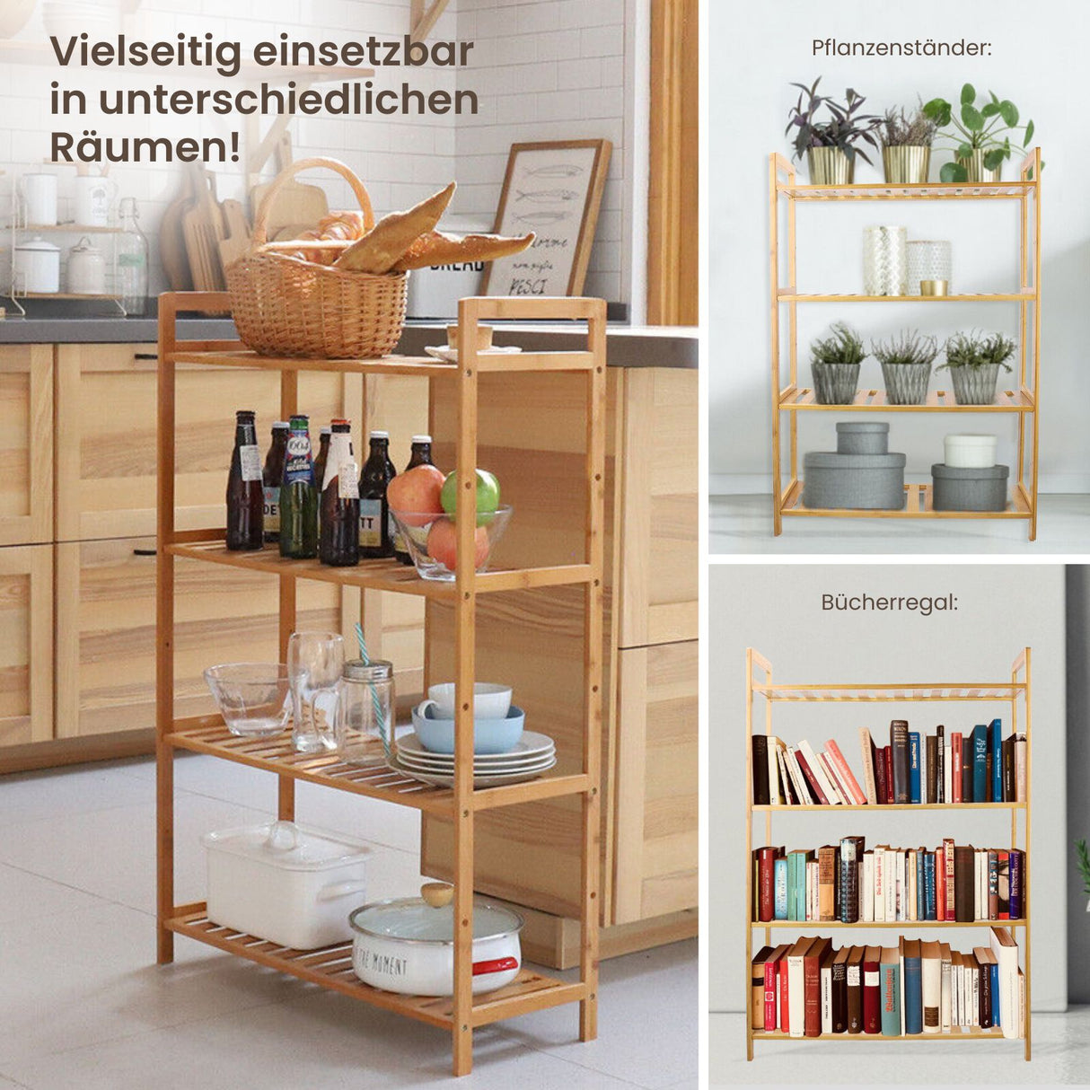Bambus-Standregal Regal Bücherregal Aufbewahrungsregal Ablageregal