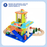 Holz-Parkhaus für Kinder mit Zubehör Spielgarage Parkgarage Spielzeug