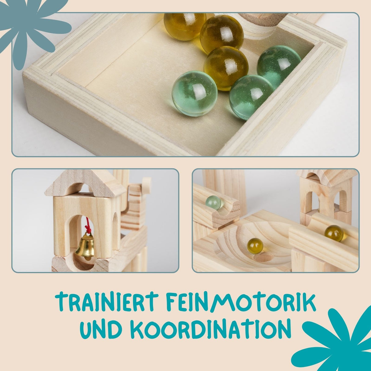 80-tlg. Holz-Kugelbahn Kugelbahn-Bausatz Murmelbahn Murmel-Stufenbahn