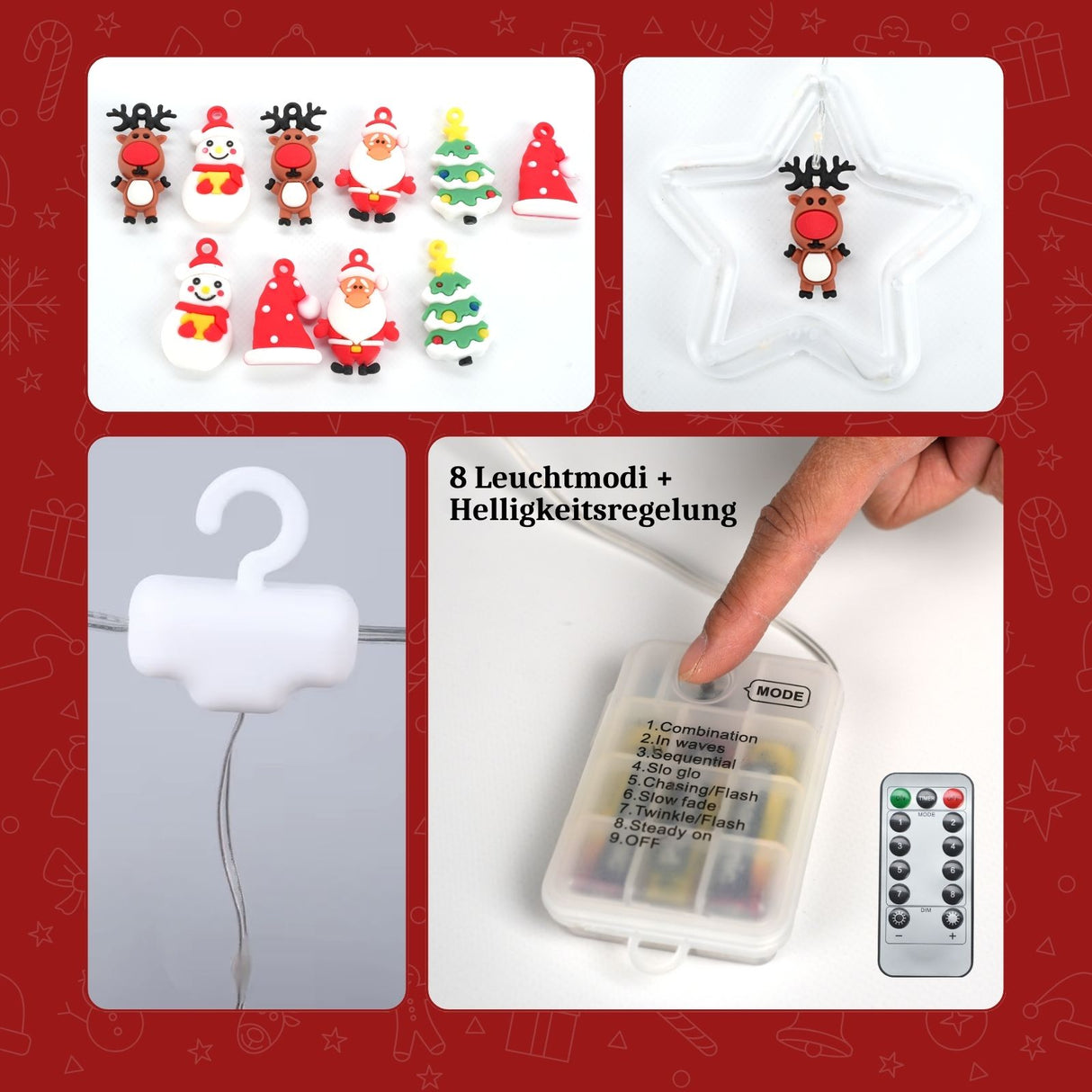 LED Weihnachtslichterkette 3m Sternen-Lichtervorhang Sternlichterkette