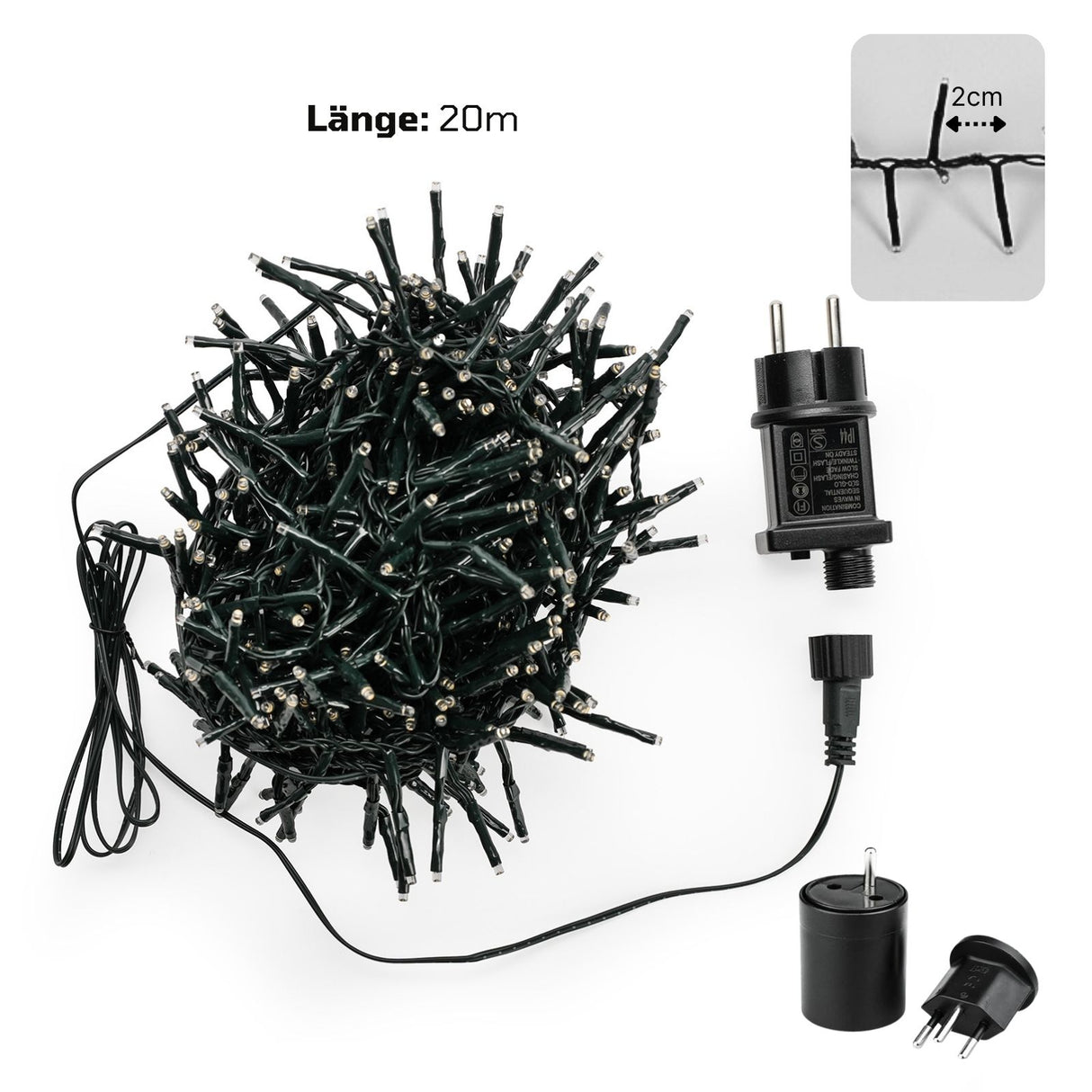 LED Lichterkette 20m Cluster-Lichterkette Weihnachtsbeleuchtung