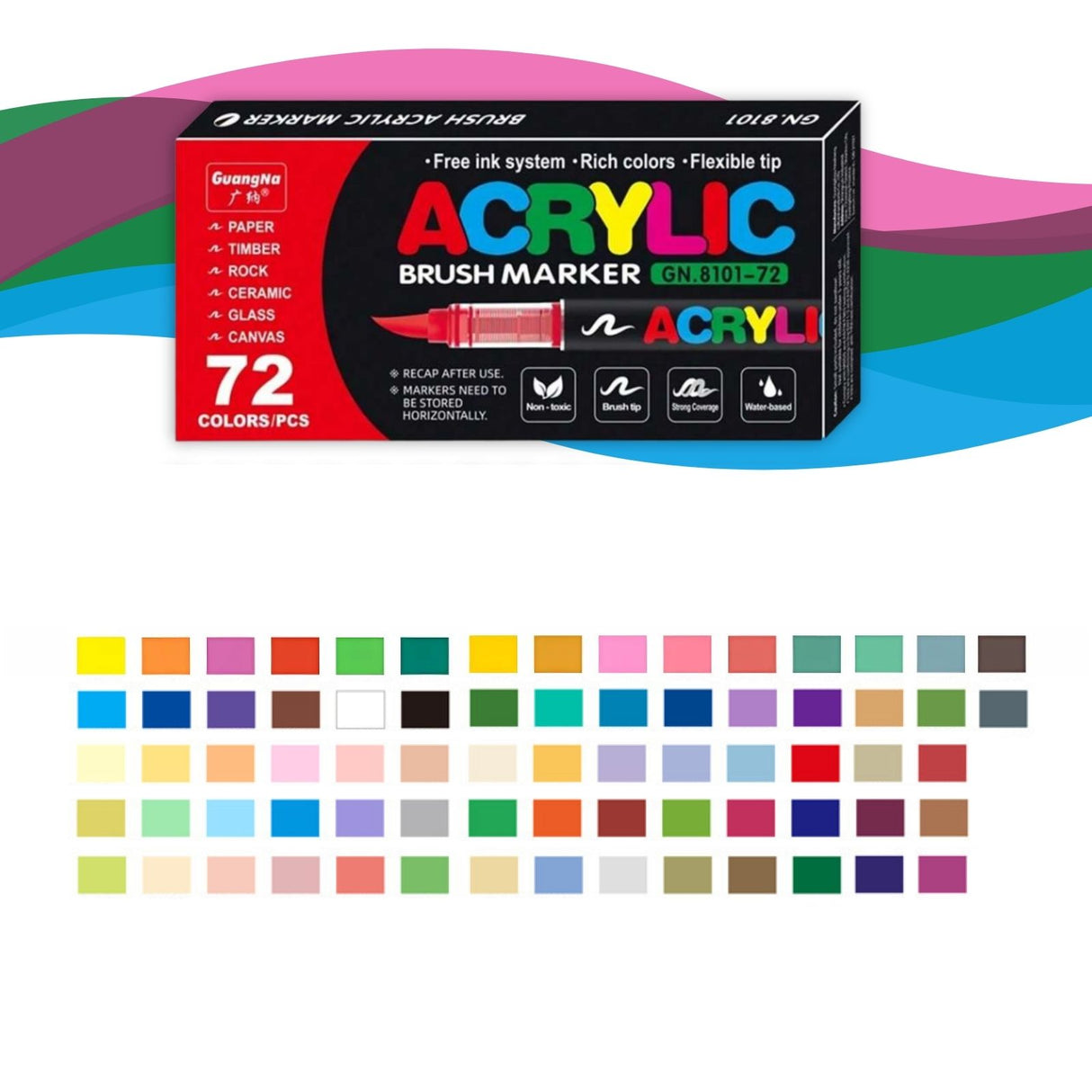 72-tlg. Set Acrylmarker Arcrylstifte Acryl Brush Marker Pinselstifte