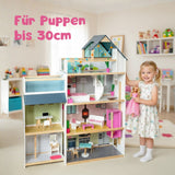 33-tlg. XXL Puppenhaus aus Holz Puppenvilla Spielhaus für Barbies