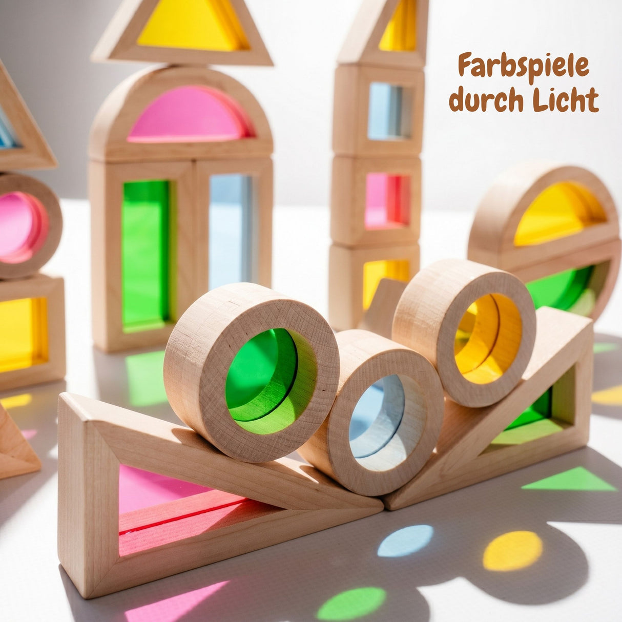 24-tlg. Acryl-Bausteinset Holzbausteine mit Acryl Lichtbausteine
