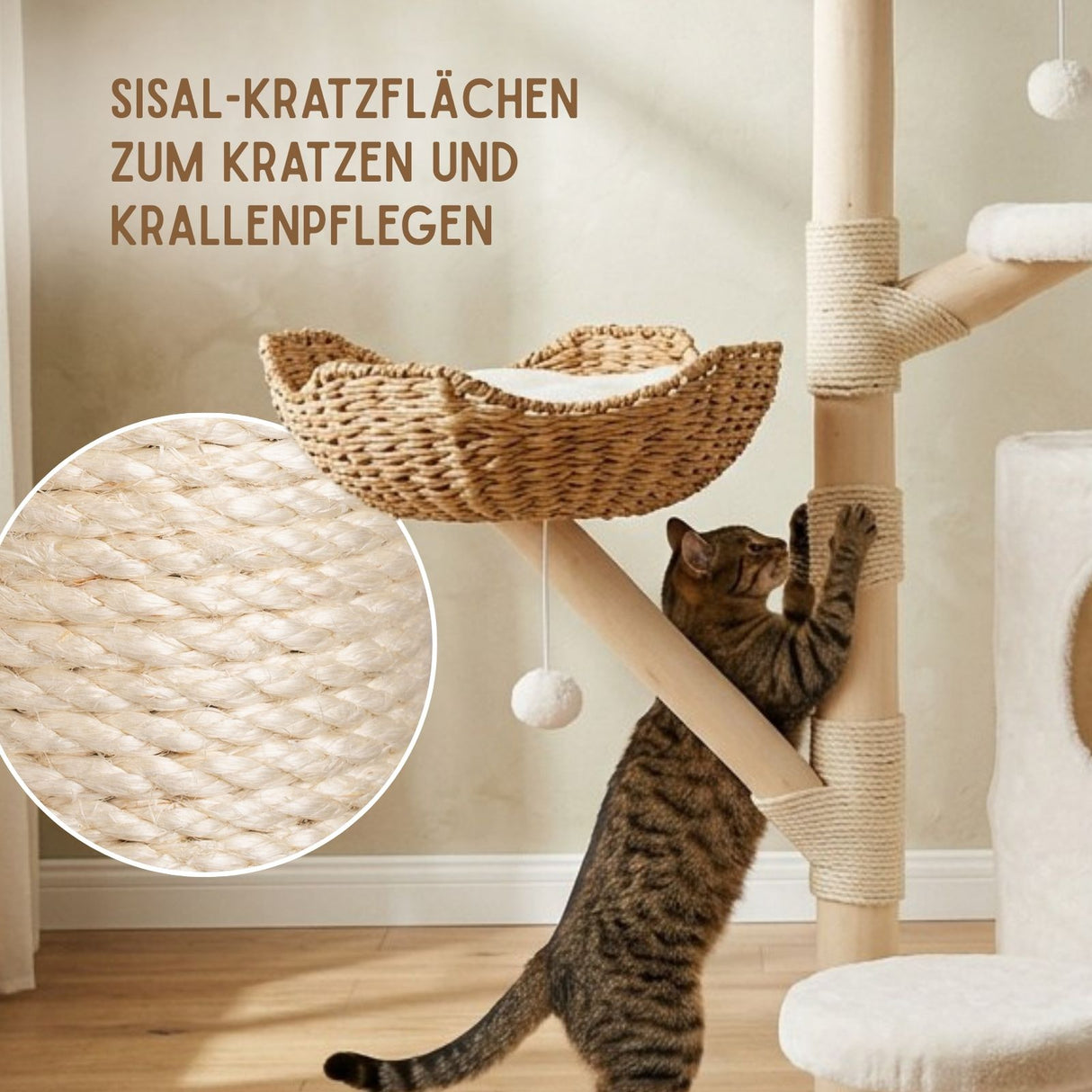 Kratzbaum mit Korb und Höhlen Katzenbaum Kletterbaum Katzenspielzeug