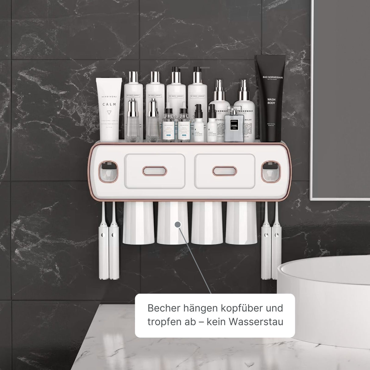 Multifunktionaler Zahnbürstenhalter mit Schublade Zahnpastaspender Set